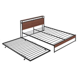 Queen Size Metal Platform Bed Frame with Trundle, USB Ports and Slat Support ,No Box Spring Needed Black - V.I.P Digital Presence