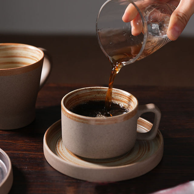 Coarse pottery coffee cup and plate set creative handmade retro coffee cup artistic cup plate milk cup - V.I.P Digital Presence