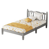 Twin Bed with Column-Decoration Headboard, with Bed Slats,Grey - V.I.P Digital Presence
