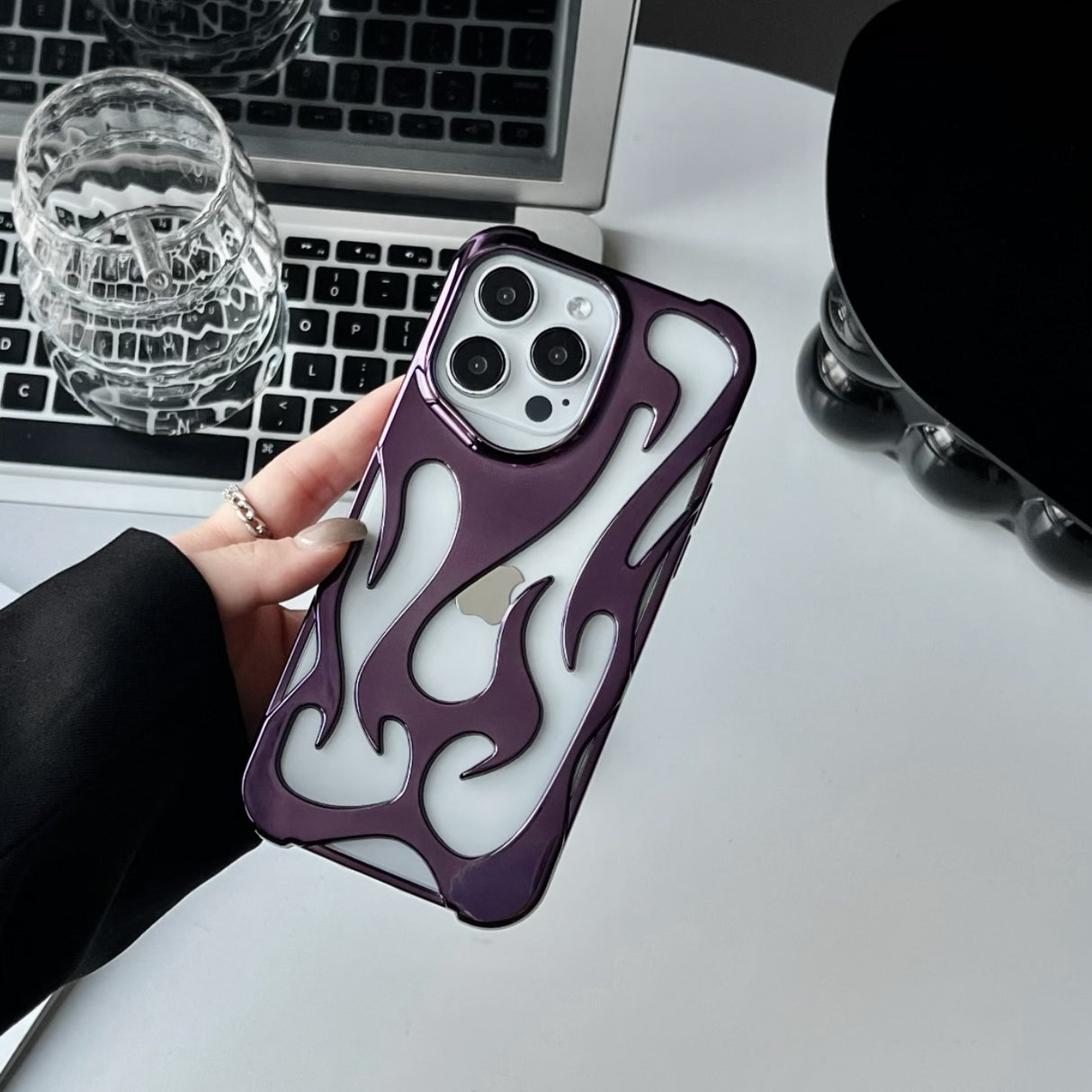 Electroplated hollow flame pattern phone case suitable for iPhone 15 Pro, simple all inclusive, Apple 14 anti drop protective cover - V.I.P Digital Presence