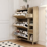 Natural Bohemian style shoe cabinet with 3 rattan flip drawers, 3 square shelves, and 1 storage drawer,  Natural - V.I.P Digital Presence