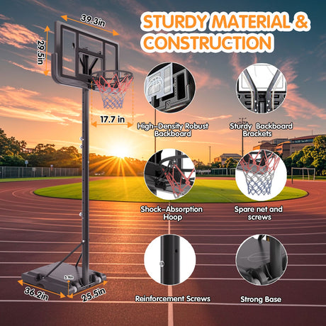 Basketball Hoop Basketball System 4.76-10ft Height Adjustable with 4 Basketball, Net Pocket, Inflator Set - V.I.P Digital Presence