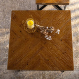 31.3"Modern Retro Splicing Square Coffee Table  Fir Wood Table Top with Cross Legs Metal Base (Set of 2 pcs )