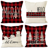 Christmas Pillowcase Linen Red Black Checkered Letter Printed Pillow Cover Holiday Living Room Decoration - V.I.P Digital Presence