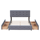Upholstered Platform Bed with Classic Headboard and 4 Drawers No Box Spring Needed Linen Fabric Queen Size Dark gray - V.I.P Digital Presence