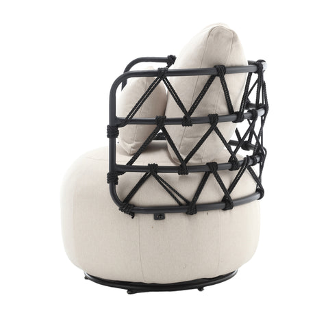 COOLMORE Upholstered Tufted Living Room Chair Textured Linen Fabric Accent Chair with Metal Stand - V.I.P Digital Presence