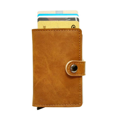 RFID Protected Vintage Automatic Leather Credit Card Holder Men Aluminum Alloy Hasp Business ID Multifunction Cardholder Wallet - V.I.P Digital Presence