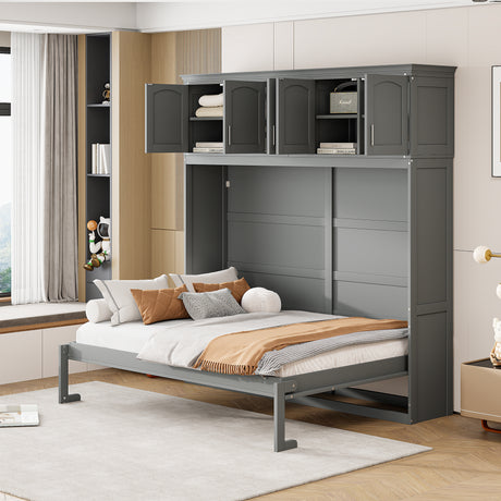 Full Size Murphy Bed Wall Bed with Top Cabinets,Gray - V.I.P Digital Presence