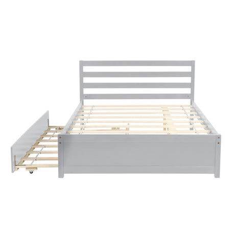 Full Size Wood Platform Bed Frame with Headboard and Twin Trundle For Grey Color - V.I.P Digital Presence