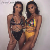 Queen Bling Metal Tassel Details Tank Tops Festival Rave Clothing Summer Sexy Backless Rave Body Chain Beach Tops - V.I.P Digital Presence
