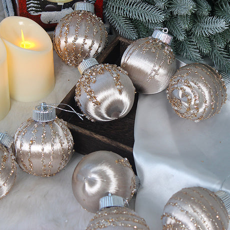 Christmas balls, silk balls, winding balls, painted balls, 8cm, 9pcs, boxed Christmas decorations - V.I.P Digital Presence