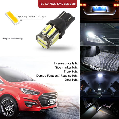 4Pcs W5W 10-7020 SMD Car T10 LED 194 168 Wedge Replacement Reverse Instrument Panel Lamp White Blue Bulbs For Clearance Lights - V.I.P Digital Presence