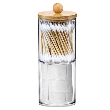 Bamboo cover cotton swab box portable round container cosmetic cotton puff storage box cotton swab makeup remover cotton box - V.I.P Digital Presence