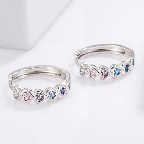 925 Sterling Silver Inlaid Zircon Heart Huggie Earrings - V.I.P Digital Presence