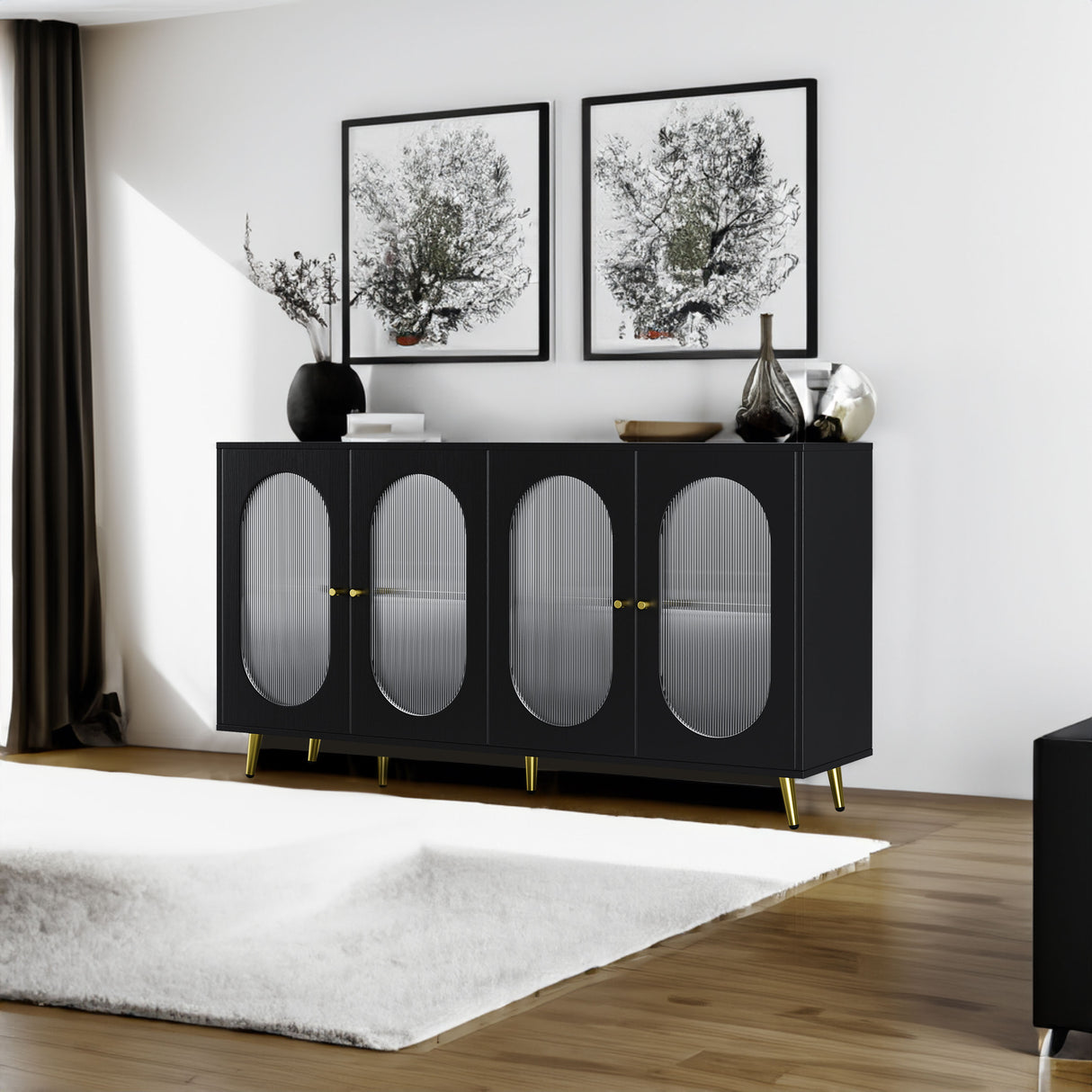 Modern Accent Sideboard Cabinet with Acrylic Doors, Freestanding Storage Cupboard Console Table for Kitchen Dining Black - V.I.P Digital Presence