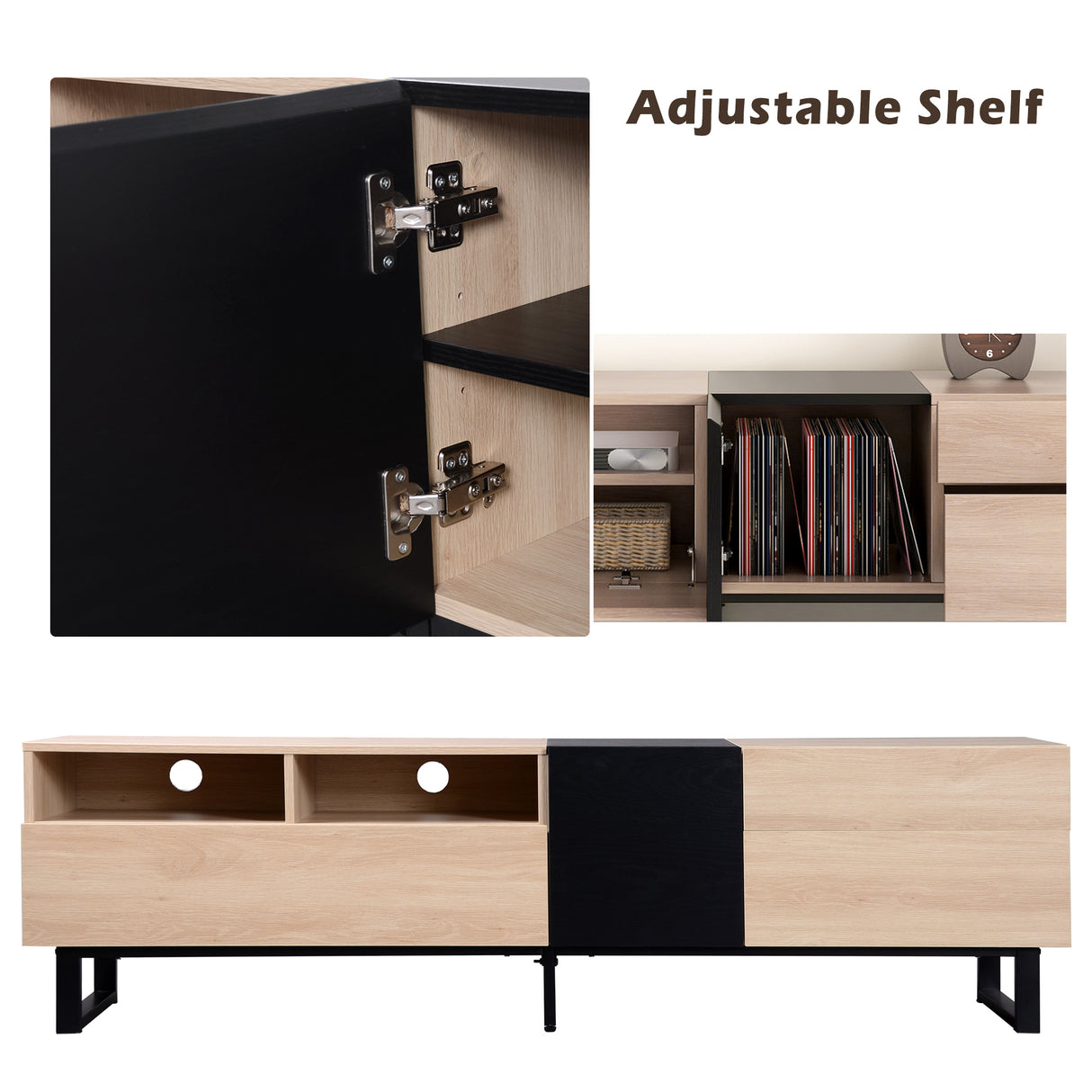 Modern TV Stand for 80'' TV with Double Storage Space Media Console Table Entertainment Center with Drop Down Door