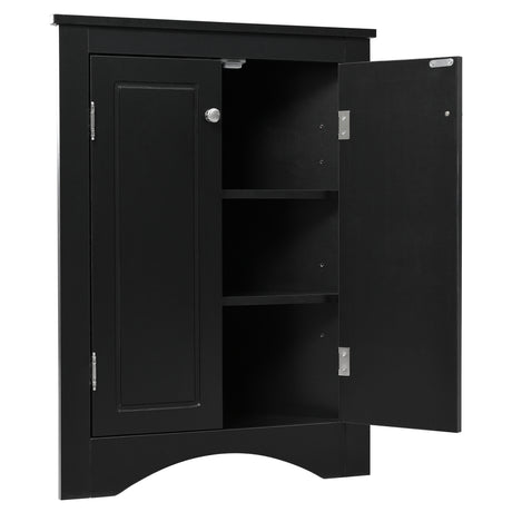 Black Triangle Bathroom Storage Cabinet with Adjustable Shelves, Freestanding Floor Cabinet for Home Kitchen - V.I.P Digital Presence