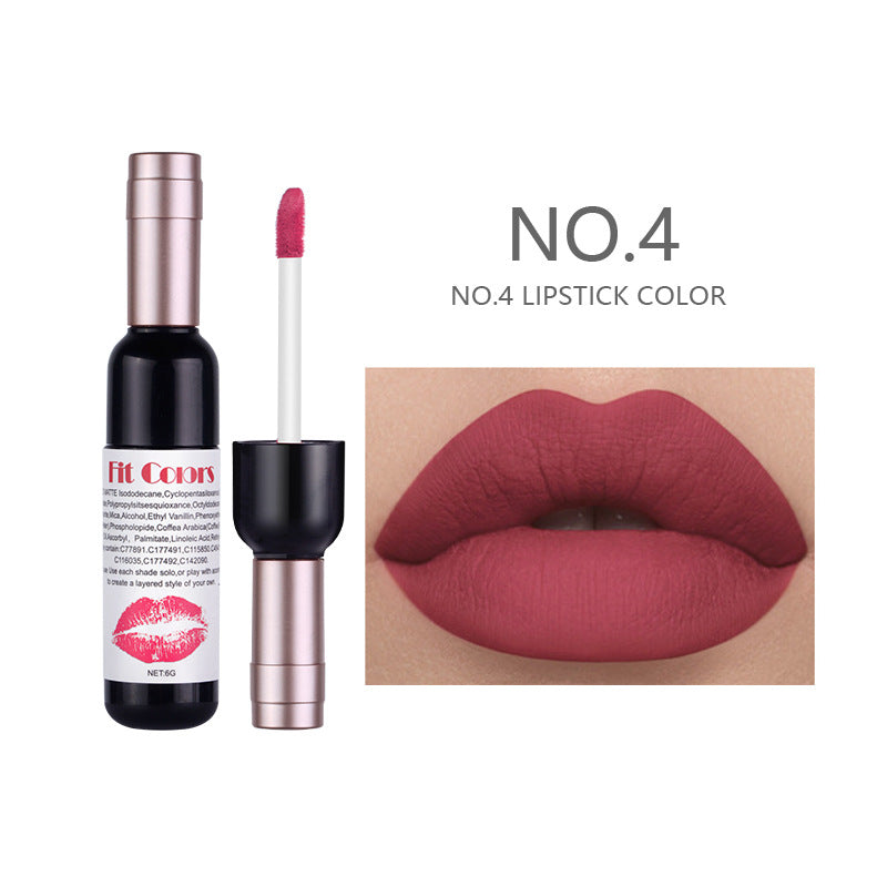 Fit Colors Red Wine Bottle Non-Stick Cup Matte Lip Gloss Matte Velvet Is Not Easy To Fade Lip Gloss Liquid Lipstick - V.I.P Digital Presence