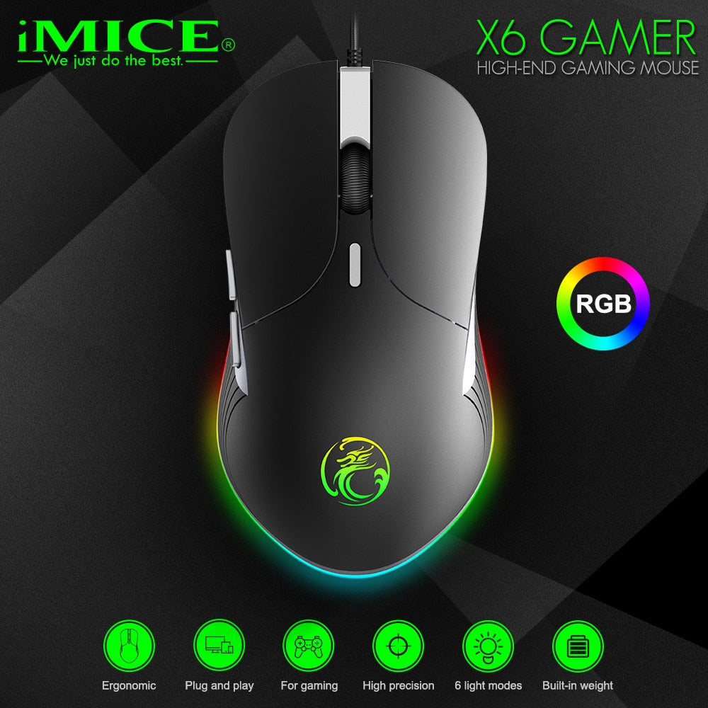 imice X6 High configuration USB Wired Gaming Mouse Computer Gamer 6400 DPI Optical Mice for Laptop PC Game Mouse - V.I.P Digital Presence