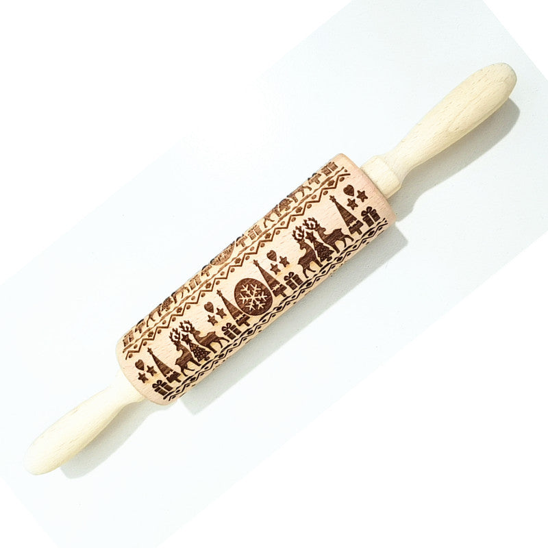 Wooden Rolling Pin Beechwood Laser Engraved Printed Rolling Pin Embossing Christmas Flip Sugar Cookie Rolling Pin - V.I.P Digital Presence