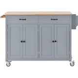 Kitchen Island Cart with Solid Wood Top and Locking Wheels 54.3 Inch Width (Grey Blue)