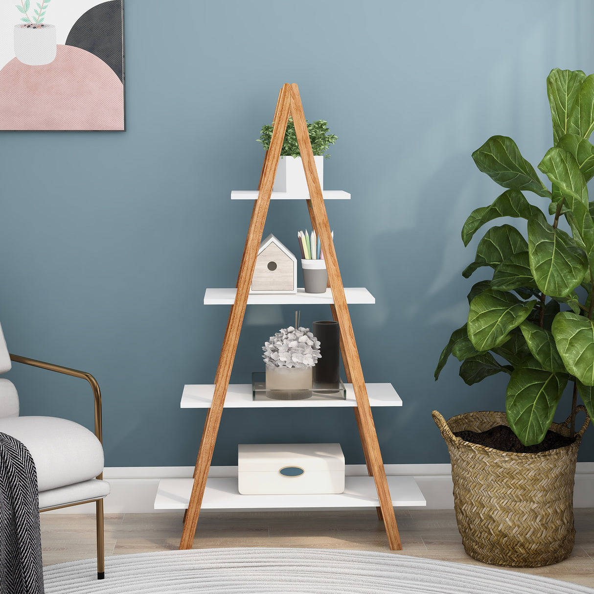 Solid bamboo wood oxford “A”frame ladder display bookshelf - V.I.P Digital Presence