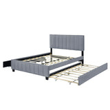Queen Size Velvet Upholstered Platform Bed with 2 Drawers and 1 Twin XL Trundle- Gray - V.I.P Digital Presence