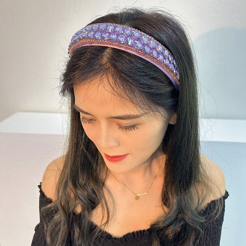 Double row geometric circular purple rhinestone women's fashionable hair compression headband - V.I.P Digital Presence