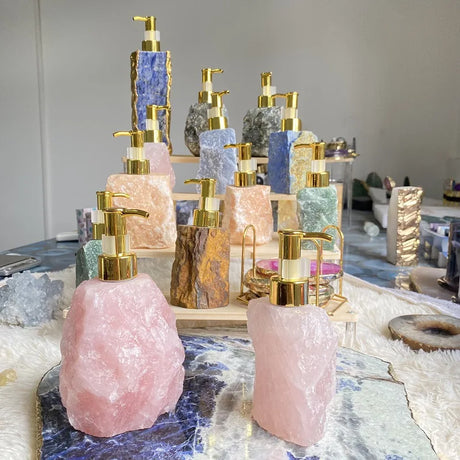 1 PCS Natural Pink Crystal Stone Press Bottle Dispenser 30ml Liquid Dispenser Shower Gel  Wash Light Luxury Bathroom Accessory - V.I.P Digital Presence