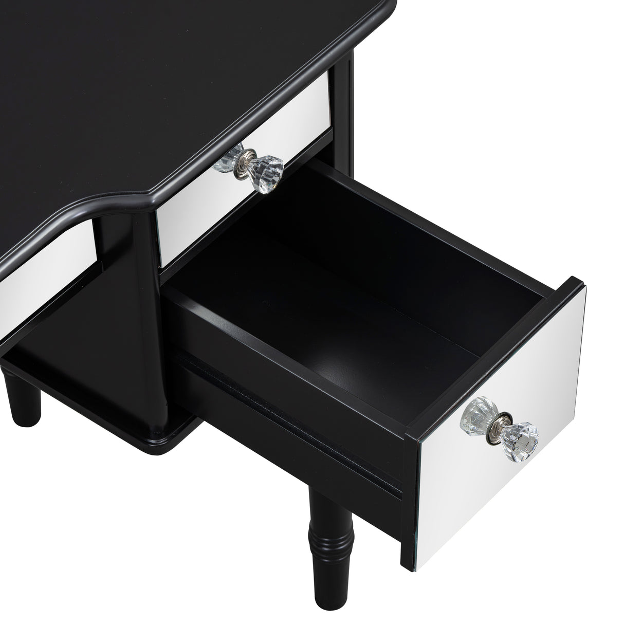 GO 43" Dressing Table Set with Mirrored Drawers and Stool, Tri-fold Mirror, Makeup Vanity Set for Bedroom, Black - V.I.P Digital Presence