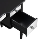 GO 43" Dressing Table Set with Mirrored Drawers and Stool, Tri-fold Mirror, Makeup Vanity Set for Bedroom, Black - V.I.P Digital Presence