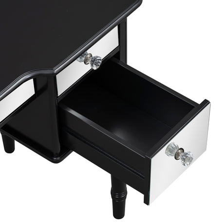 GO 43" Dressing Table Set with Mirrored Drawers and Stool, Tri-fold Mirror, Makeup Vanity Set for Bedroom, Black - V.I.P Digital Presence
