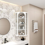 Glass Door Wall Mounted Corner Cabinet with Featuring Four-tier Storage  White