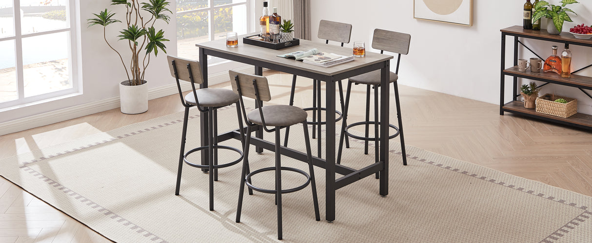 Bar Table Set with 4 Bar stools PU Soft seat with backrest Grey 47.24'' L x 23.62'' W x 35.43'' H - V.I.P Digital Presence