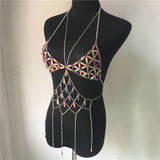 Queen Bling Metal Tassel Details Tank Tops Festival Rave Clothing Summer Sexy Backless Rave Body Chain Beach Tops - V.I.P Digital Presence