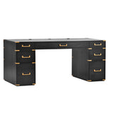 70 inch classic and traditional executive desk with metal trim, writing desk with 2 file drawers, USB ports, and sockets, black - V.I.P Digital Presence