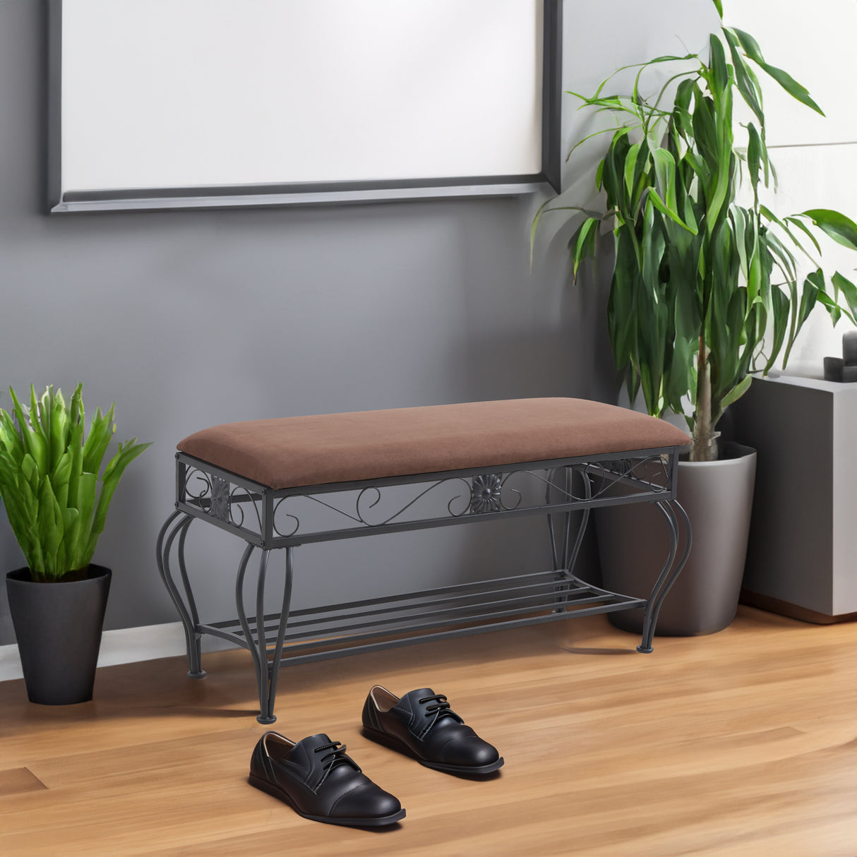 Shoe rack workbench for entrance, industrial workbench, rustic shoe rack for small spaces, padded entrance workbench - V.I.P Digital Presence