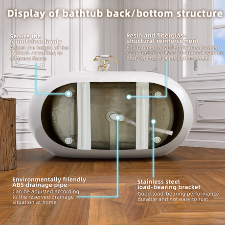51 Inch Acrylic Freestanding Bathtub Contemporary Soaking White Tub with Overflow and Pop-up Drain Glossy White - V.I.P Digital Presence