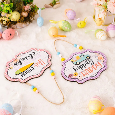 Easter decoration items grid edge letter bead string wooden pendant colorful wooden door number pendant - V.I.P Digital Presence