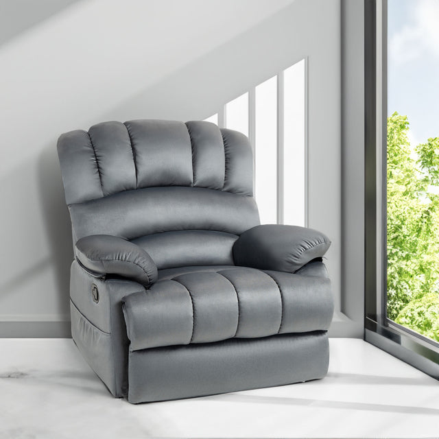 Large Manual Recliner Chair in Fabric for Living Room, Grey - V.I.P Digital Presence