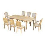 TOPMAX expandable 84 inch dining table set with 24 inch detachable leaves, 6 armless chairs and 2 armchairs  9 pieces natural