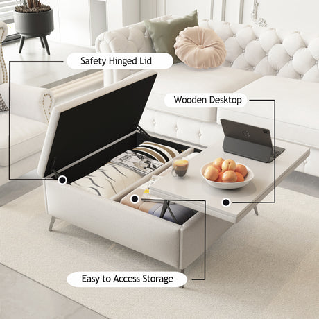 35 inch Wide Square storage benches Coffee Table with Lift Top Oversized Storage Ottoman in Upholstered for Living Room - V.I.P Digital Presence