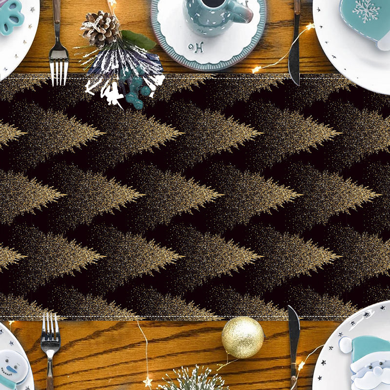 Golden Christmas Tree Printed Table Flag Winter Festival Home Living Room Dining Table Decoration Tablecloth Mat Tea Flag - V.I.P Digital Presence