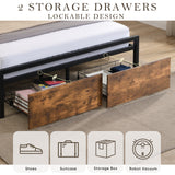 Full size bedstead with storage headboard and 2 drawers, LED light bed with charging station, metal Flat noodles support - V.I.P Digital Presence