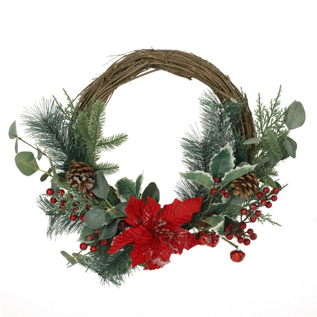 23.5" POINSETTIA/BERRY/EUCALYPTUS HALF WREATH - V.I.P Digital Presence