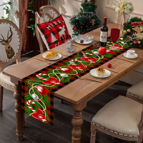 Christmas table flag Christmas candy printed tablecloth TV cabinet decoration white linen tablecloth tea flag pad - V.I.P Digital Presence