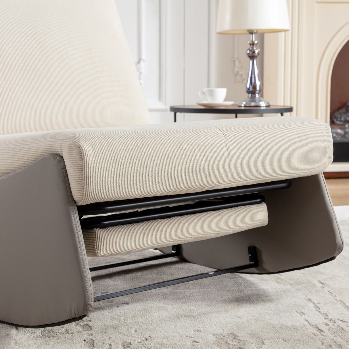 Modern rocking chair recliner, comfortable cushioned recliner with footstool, gray - V.I.P Digital Presence