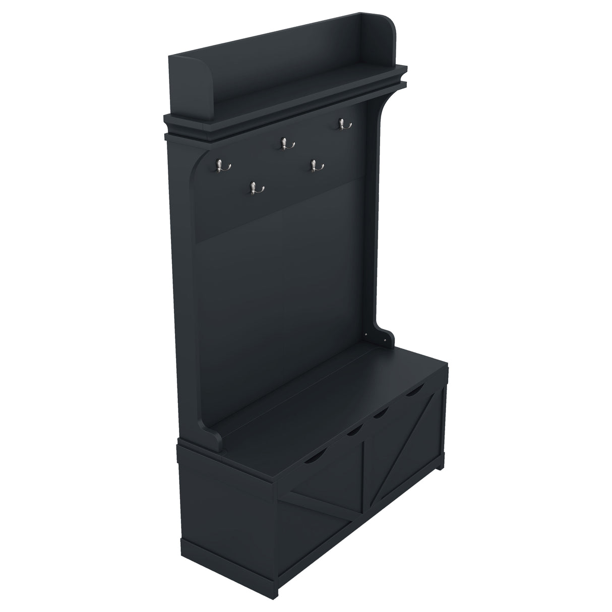 Hall tree with storage desk, entrance desk with drawers and 5 hooks, display rack, dark blue - V.I.P Digital Presence