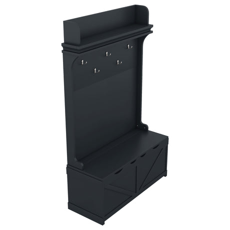 Hall tree with storage desk, entrance desk with drawers and 5 hooks, display rack, dark blue - V.I.P Digital Presence