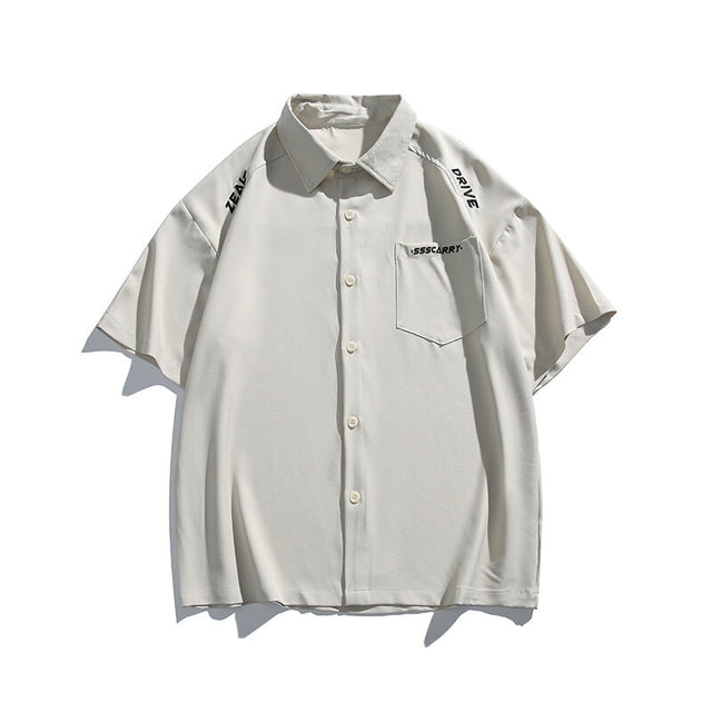 Simple letter embroidery casual short sleeved shirt men's half sleeved shirt - V.I.P Digital Presence